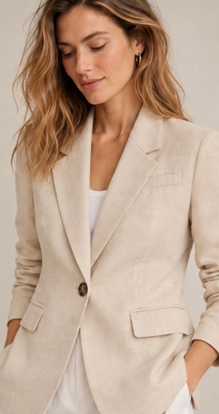 J.Crew Willa Blazer Weathered Sand Linen Cupro Single Button Tailored Size 6